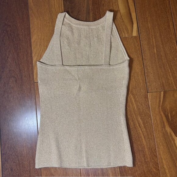 Cache Y2K Gold metallic sequin & pearl knit ribbed stretchy sweater - Picture 3 of 5